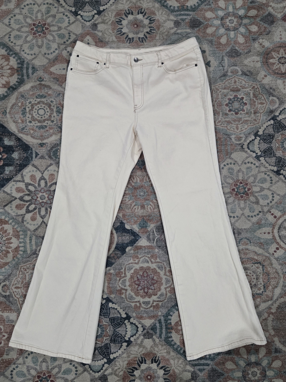 Future Collective Cream High Rise Flared Jeans Boho Western Sporty 14